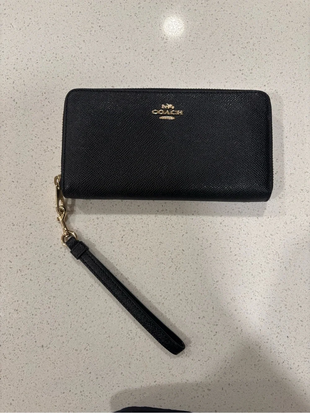 Coach Wristlet Black Pebble Leather with Brass Hardware